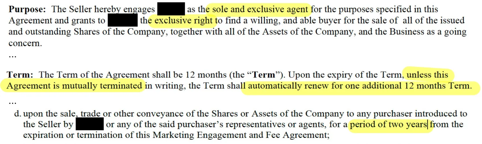 Example of problematic broker contract language regarding automatic renewal