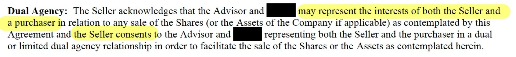 Example of problematic broker contract language regarding dual agency